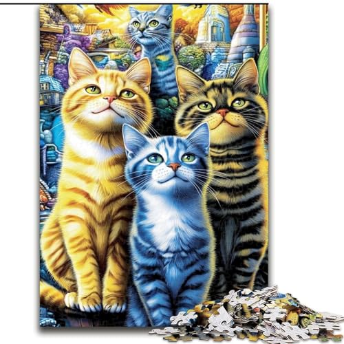 Puzzle 1000 Teile für Erwachsene, Geschenke: Vier Katzen, Elefantenspielzeug, Denkspiel, Geburtstagsgeschenk, Geschenke, Wandkunst für Kinder ab 14 Jahren (Größe 26x38cm) von LiJianXXE