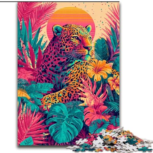 Puzzle 1000 Teile für Erwachsene, Goldener Leopard in den Blumen, Dekomprimierendes intellektuelles Lernspielzeug, Geburtstagsgeschenk, Geschenke (Größe 26x38cm) von LiJianXXE