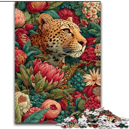 Puzzle 1000 Teile für Erwachsene, Goldener Leopard in den Blumen, für und ab 14 Jahren, pädagogisches Lernspielzeug, Familienspiele, Geburtstagsgeschenk (Größe 50x75cm) von LiJianXXE