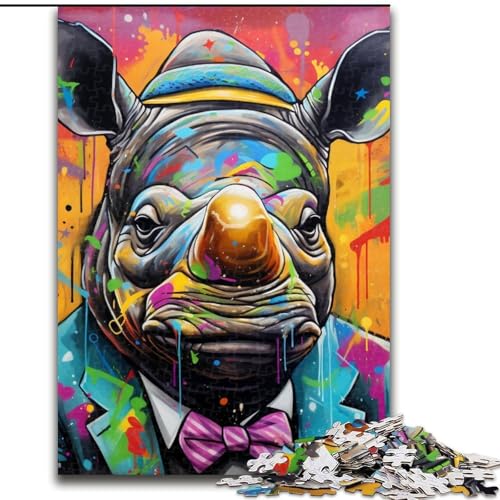 Puzzle 1000 Teile für Erwachsene, Graffiti-Malerei, Nashorn aus Holz, entspannende Unterhaltung, Heimdekoration, 50x75cm, DIY-Kunstdekor Puzzle 1000 Teile für Erwachsene, Graffiti-Malerei, Nashorn aus Holz, entspannende Unterhaltung, Heimdekoration, 50x75cm, DIY-Kunstdekor von LiJianXXE