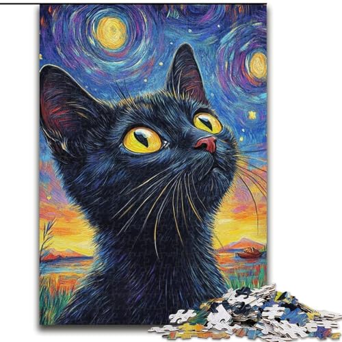 Puzzle 1000 Teile für Erwachsene, Kunst, Schwarze Katze, für und ab 14 Jahren, pädagogisches Lernspielzeug, Familienspiele, Geburtstagsgeschenk (Größe 26x38cm) von LiJianXXE