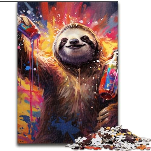 Puzzle 1000 Teile für Erwachsene, Kunst-Faultier aus Holz, einzigartige DIY-Geschenkidee zur Heimdekoration, 50x75cm, anspruchsvolles Denkspiel – entspannendes Spielzeug für Teenager von LiJianXXE