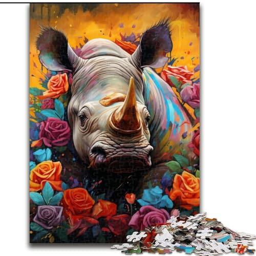 Puzzle 1000 Teile für Erwachsene, Nashorn, aus Holz, perfekte DIY-Kunstdekoration oder Geburtstagsgeschenk, 50x75cm, für Geburtstage, Feiertage und besondere Anlässe von LiJianXXE