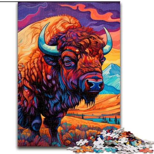 Puzzle 1000 Teile für Erwachsene, Psychedelic Buffalo Jigsaw, aus Pappe, farbenfrohe Heimdekoration und interaktives Familienspiel, 1000 Teile(26x38cm) von LiJianXXE