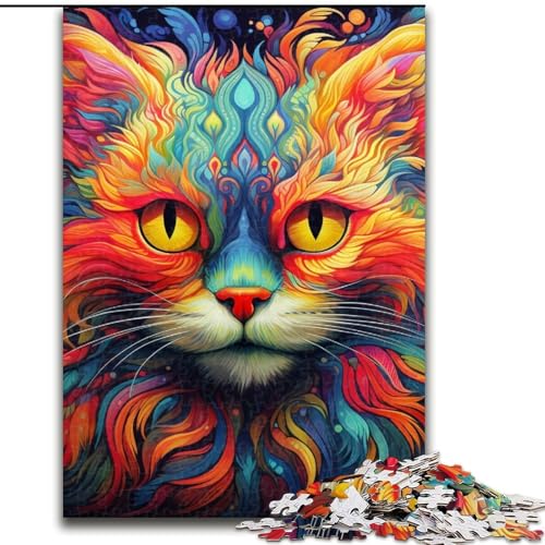 Puzzle 1000 Teile für Erwachsene, Psychedelische Katze, aus Holz, perfekte Dekoration für Zuhause oder das Büro, 50x75cm, für Geburtstage, Feiertage, Weihnachten, Halloween Puzzle 1000 Teile für Erwachsene, Psychedelische Katze, aus Holz, perfekte Dekoration für Zuhause oder das Büro, 50x75cm, für Geburtstage, Feiertage, Weihnachten, Halloween von LiJianXXE