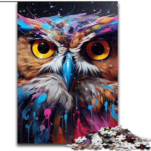 Puzzle 1000 Teile für Erwachsene, Psychedelische Vogeleule aus Holz, Einzigartige DIY-Geschenkidee zur Heimdekoration, 50x75cm, Herausforderndes Denkspiel – Entspannendes Spielzeug für Teenager von LiJianXXE