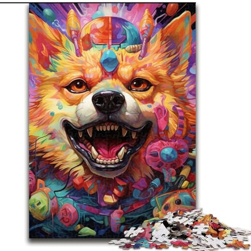 Puzzle 1000 Teile für Erwachsene, Psychedelischer Corgi aus Holz, einzigartige DIY-Geschenkidee zur Heimdekoration, 50x75cm, anspruchsvolles Denkspiel – entspannendes Spielzeug für Teenager von LiJianXXE