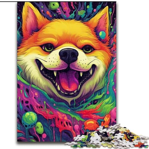 Puzzle 1000 Teile für Erwachsene, Psychedelischer Corgi aus Holz, einzigartige DIY-Geschenkidee zur Heimdekoration, 50x75cm, anspruchsvolles Denkspiel – entspannendes Spielzeug für Teenager von LiJianXXE