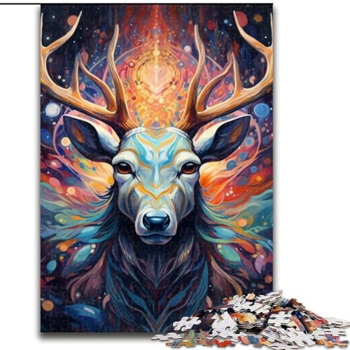 Puzzle 1000 Teile für Erwachsene, Psychedelischer Hirsch, aus Holz, lustiges Geschenk und Beschäftigung für Zuhause, 50x75cm, Geburtstagsparty für Männer und Frauen von LiJianXXE