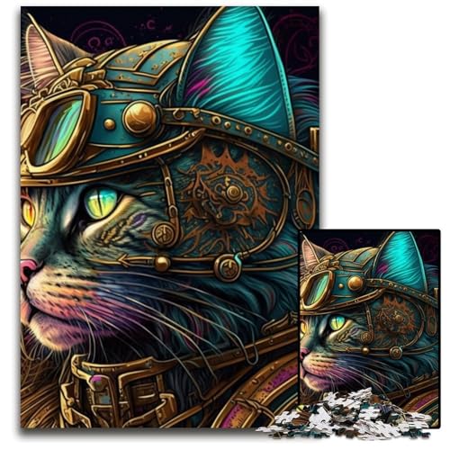 Puzzle 1000 Teile für Erwachsene, Psychedelischer Katzenkrieger, Schwierige Puzzles für Erwachsene, Gehirn-Herausforderungsgeschenk, Lernaktivität für Teenager, 26x38cm/10,23x14,96 Zoll von LiJianXXE