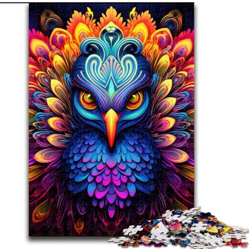 Puzzle 1000 Teile für Erwachsene, Psychedelischer Pfau, Puzzle aus Pappe, anspruchsvolles Denkspiel für Teenager, Spaß für den Spieleabend mit der Familie, 1000 Teile(26x38cm) von LiJianXXE