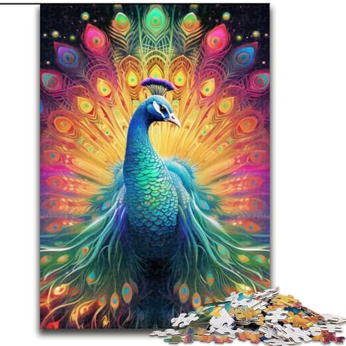 Puzzle 1000 Teile für Erwachsene, Psychedelischer Pfau, aus Holz, einzigartige DIY-Geschenkidee zur Heimdekoration, 50x75cm, anspruchsvolles Denkspiel – entspannendes Spielzeug für Teenager von LiJianXXE