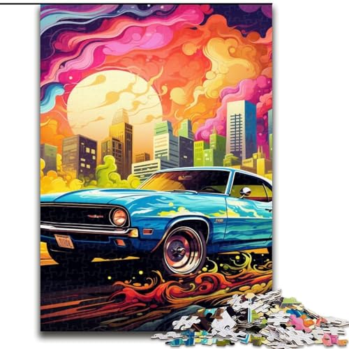 Puzzle 1000 Teile für Erwachsene, Psychedelischer Sportwagen aus Holz, einzigartige DIY-Geschenkidee zur Heimdekoration, 50x75cm, anspruchsvolles Denkspiel – entspannendes Spielzeug für Teenager von LiJianXXE