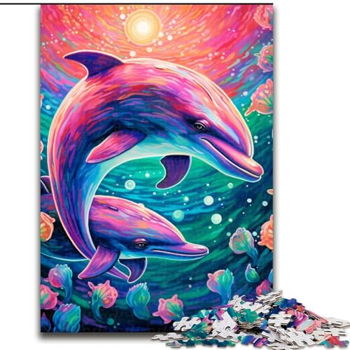 Puzzle 1000 Teile für Erwachsene, Psychedelisches Delfin-Puzzle aus Holz, Spielzeug, Geschenk, pädagogisches, intellektuelles, entspannendes, lustiges Familienspiel, 1000 Teile(50x75cm) von LiJianXXE