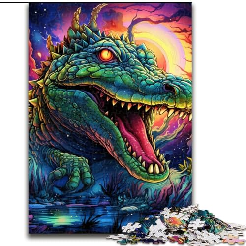 Puzzle 1000 Teile für Erwachsene, Psychedelisches Nilkrokodil-Puzzle, aus Pappe, geeignet für Geburtstage, Halloween, Thanksgiving, Ostern, 1000 Stück(26x38cm) von LiJianXXE