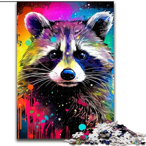 Puzzle 1000 Teile für Erwachsene, Psychedelisches Tier-Waschbär-Puzzle aus Holz, Geschenk für Männer und Frauen, Alltag und besondere Anlässe, 1000 Teile(50x75cm) von LiJianXXE