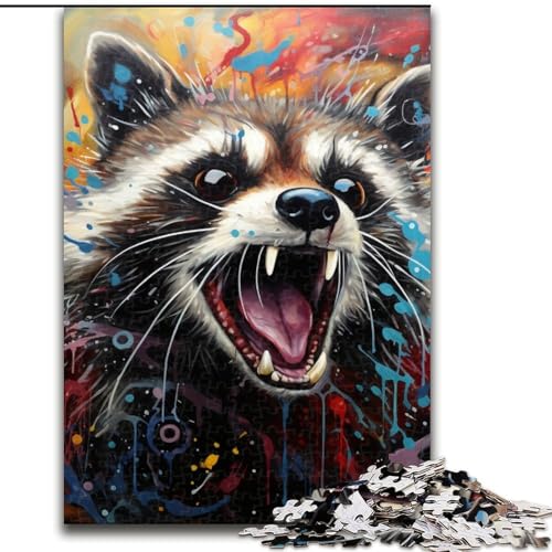 Puzzle 1000 Teile für Erwachsene, Psychedelisches Tier-Waschbär-Puzzle aus Holz, perfekt für Teenager und Sammler, ideale Heimdekoration und Reisegeschenk, 1000 Teile(50x75cm) von LiJianXXE