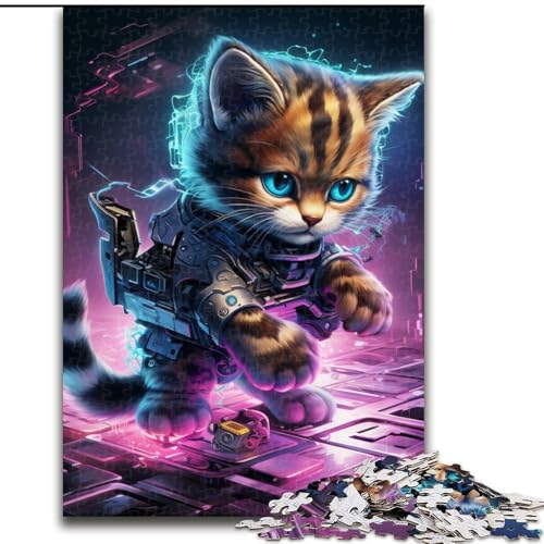 Puzzle 1000 Teile für Erwachsene, Techno-Katzen-Puzzle aus Pappe, interaktives Familienspiel, DIY-Heimdekor, Gehirn-Herausforderung, Geschenk, 1000 Teile(26x38cm) von LiJianXXE