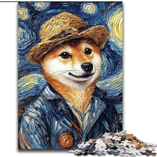 Puzzle 1000 Teile für Erwachsene, Van Gogh, Shiba Inu, aus Holz, einzigartige DIY-Geschenkidee zur Heimdekoration, 50x75cm, anspruchsvolles Denkspiel – entspannendes Spielzeug für Teenager von LiJianXXE