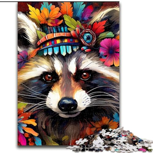 Puzzle 1000 Teile für Erwachsene, Waschbär mit Blumen, aus Holz, perfekte Dekoration für Zuhause oder das Büro, 50x75cm, für Geburtstage, Feiertage, Weihnachten, Halloween Puzzle 1000 Teile für Erwachsene, Waschbär mit Blumen, aus Holz, perfekte Dekoration für Zuhause oder das Büro, 50x75cm, für Geburtstage, Feiertage, Weihnachten, Halloween von LiJianXXE
