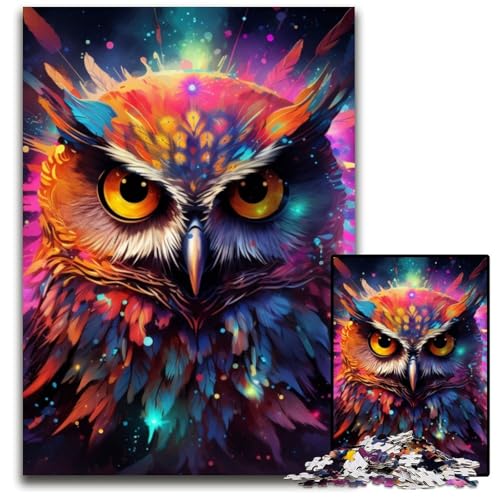 Puzzle 1000 Teile für Erwachsene, farbenfrohe Eulen-Kunst, Puzzle für Erwachsene, hochschwieriges Denkspiel für Jugendliche, 26x38cm/10,23x14,96 Zoll von LiJianXXE