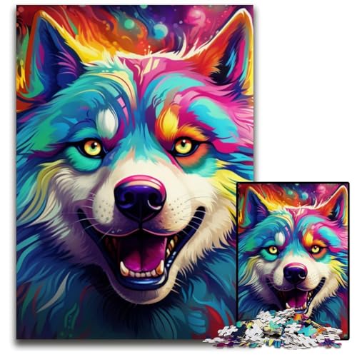 Puzzle 1000 Teile für Erwachsene, farbenfrohes Husky-Puzzle für Erwachsene, schwieriges Denkspiel für Jugendliche, 26x38cm/10,23x14,96 Zoll von LiJianXXE