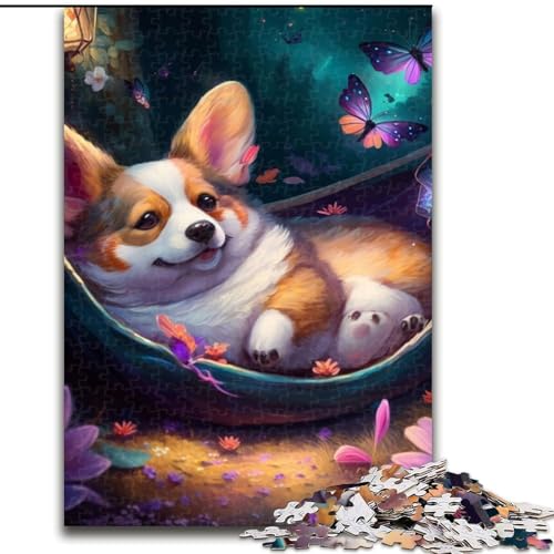 Puzzle 1000 Teile für Erwachsene, schöner Corgi aus Holz, mit interaktivem Familienspiel, Kinder ab 14 Jahren, 50x75cm, Weihnachten oder Geburtstage von LiJianXXE