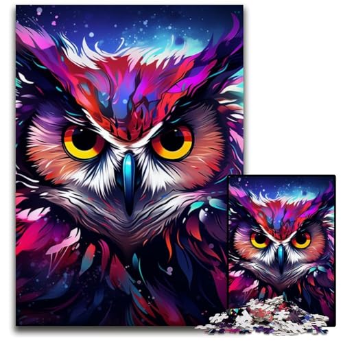 Puzzle 1000 Teile für Erwachsene Bunte Kunst Eule Puzzles für Erwachsene Spielgeschenk für Erwachsene Interaktives Familienspiel Gehirnherausforderungsgeschenk 26x38cm/10,23x14,96 Zoll von LiJianXXE