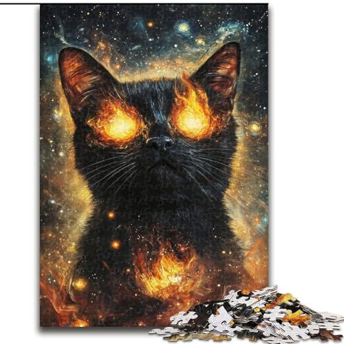 Puzzle 1000 Teile für Erwachsene Cosmic Flame Black Cat, anspruchsvoll und schwierig mit vollständig ineinandergreifenden, zufällig geformten Teilen (Größe 50x75cm) von LiJianXXE
