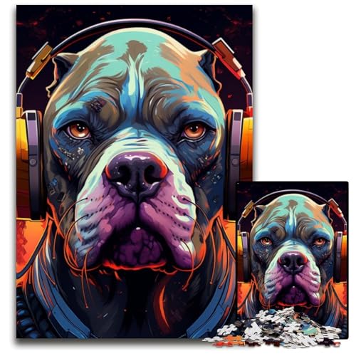 Puzzle 1000 Teile für Erwachsene Mops mit Kopfhörern Puzzles für Erwachsene Spielgeschenk für Erwachsene Interaktives Familienspiel Gehirnherausforderungsgeschenk 26x38cm/10,23x14,96 Zoll von LiJianXXE
