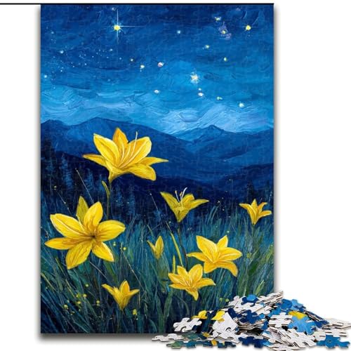 Puzzle 1000 Teile für Erwachsene und Jugendliche, Gelbe Lilien am Nachthimmel, lustige Aktivität für zu Hause, Spielzeug für Regentage, Geburtstagsgeschenke (Größe 26x38cm) von LiJianXXE