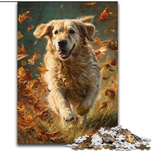 Puzzle 1000 Teile für Erwachsene und Jugendliche, Golden Retriever-Lauf, lustige Aktivität für zu Hause, Spielzeug für Regentage, Geburtstagsgeschenke (Größe 26x38cm) von LiJianXXE