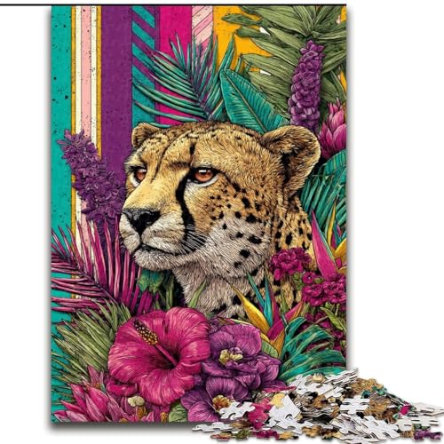 Puzzle 1000 Teile für Erwachsene und Jugendliche, Goldener Leopard in den Blumen, lustige Aktivität für zu Hause, Spielzeug für Regentage, Geburtstagsgeschenke (Größe 50x75cm) von LiJianXXE