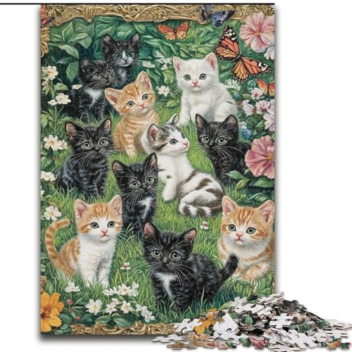 Puzzle 1000 Teile für Erwachsene und Jugendliche, Kätzchen im Garten, lustige Aktivität für zu Hause, Spielzeug für Regentage, Geburtstagsgeschenke (Größe 26x38cm) von LiJianXXE