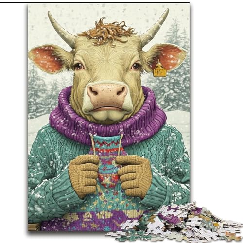 Puzzle 1000 Teile für Erwachsene und Jugendliche, Kühe im Winter, lustige Aktivität für zu Hause, Spielzeug für Regentage, Geburtstagsgeschenke (Größe 26x38cm) von LiJianXXE