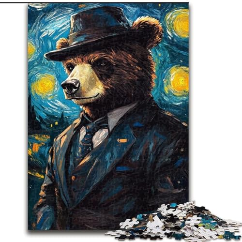 Puzzle 1000 Teile für Erwachsene und Jugendliche, Nachthimmel, Braunbär, lustige Aktivität für zu Hause, Spielzeug für Regentage, Geburtstagsgeschenke (Größe 26x38cm) von LiJianXXE