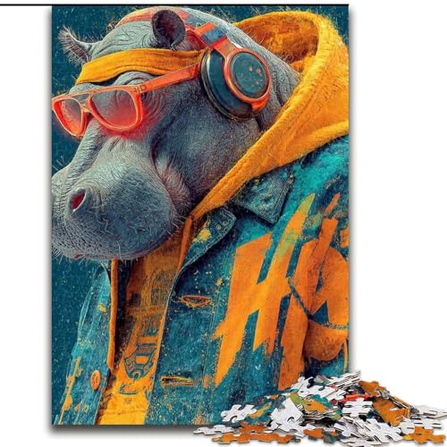 Puzzle 1000 Teile für Erwachsene und Jugendliche, Nilpferd, Stressabbau mit vollständig ineinandergreifenden, zufällig geformten Teilen für Kinder ab 14 Jahren (Größe 26x38cm) von LiJianXXE