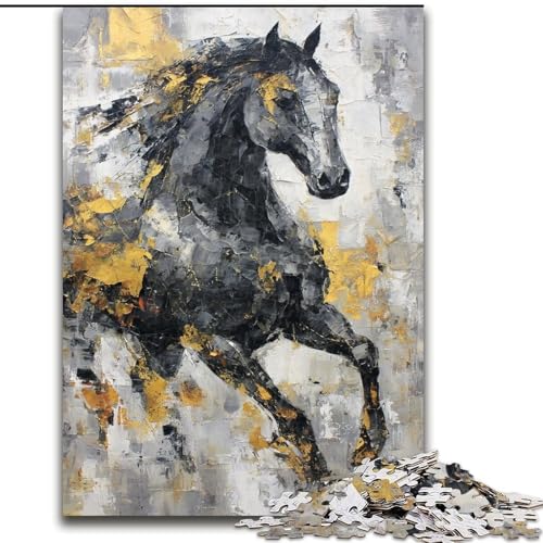 Puzzle 1000 Teile für Erwachsene und Jugendliche, Schwarzes Goldenes Pferd, lustige Aktivität für zu Hause, Spielzeug für Regentage, Geburtstagsgeschenke (Größe 26x38cm) von LiJianXXE