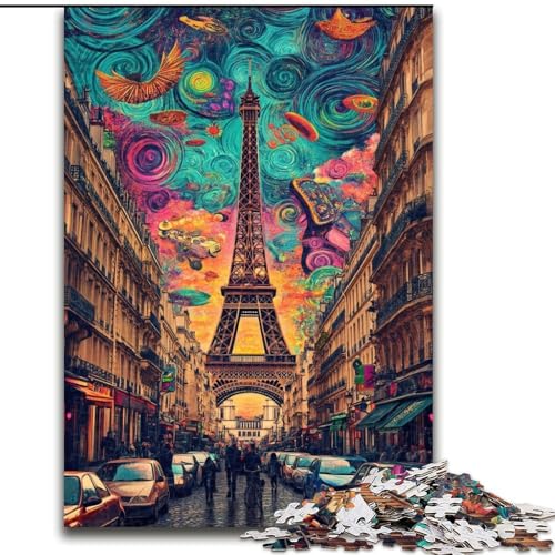 Puzzle 1000 Teile für Teenager, Geschenke, Psychedelic Eiffel, für Kinder ab 14 Jahren, Lernspiel, Herausforderung, Spielzeug, Geschenk zum Geburtstag (Größe 26x38cm) von LiJianXXE