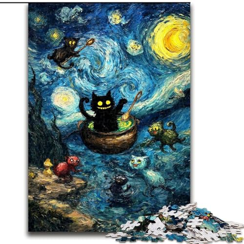 Puzzle 1000 Teile für Teenager, Geschenke, Schwarze Katzenkunst, für Kinder ab 14 Jahren, Lernspiel, Herausforderung, Spielzeug, Geschenk zum Geburtstag (Größe 26x38cm) von LiJianXXE
