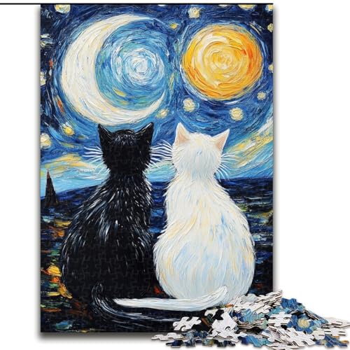 Puzzle 1000 Teile für Teenager, Geschenke, Sternenhimmel, schwarz-weiße Katze, für Kinder ab 14 Jahren, Lernspiel, Herausforderung, Spielzeug, Geschenk zum Geburtstag (Größe 26x38cm) von LiJianXXE