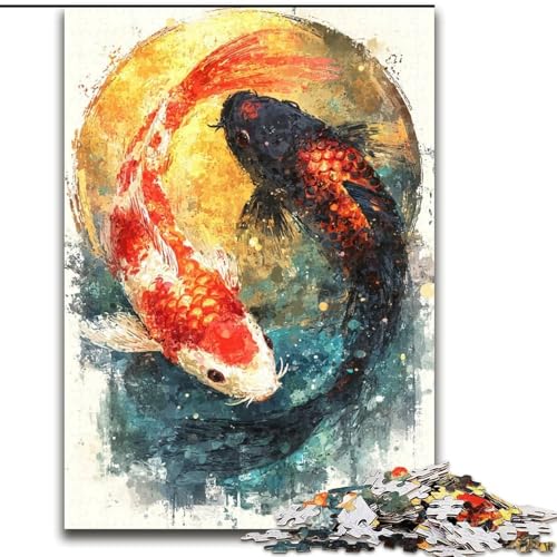 Puzzle 1000 Teile für Teenager, Geschenke, Yin Yang Koi, für Kinder ab 14 Jahren, Lernspiel, Herausforderung, Spielzeug, Geschenk zum Geburtstag (Größe 50x75cm) von LiJianXXE