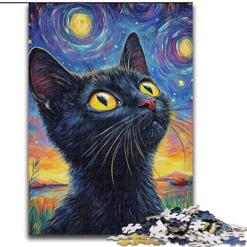 Puzzle 1000 Teile für Teenager, Kunst, Schwarze Katze, für Kinder ab 14 Jahren, Lernspiel, Herausforderung, Spielzeug, Geschenk zum Geburtstag (Größe 50x75cm) von LiJianXXE