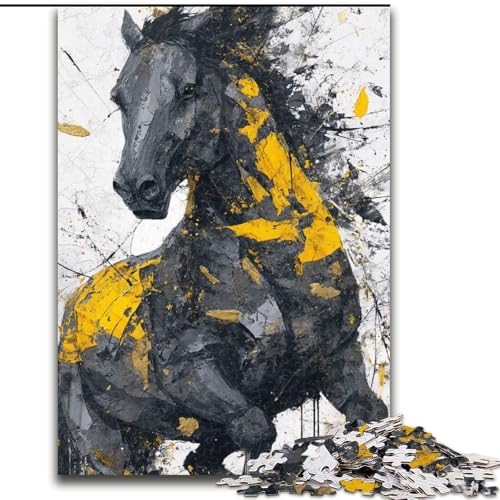 Puzzle 1000 Teile für Teenager-Geschenke, Schwarzes Goldenes Pferd, für Kinder ab 14 Jahren, Lernspiel, Herausforderung, Spielzeug, Geschenk zum Geburtstag (Größe 50x75cm) von LiJianXXE