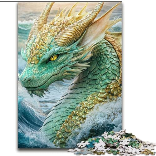 Puzzle 1000 Teile für Teenager-Geschenke, grüner Fliegender Drache, für Kinder ab 14 Jahren, Lernspiel, Herausforderung, Spielzeug, Geschenk zum Geburtstag (Größe 26x38cm) von LiJianXXE