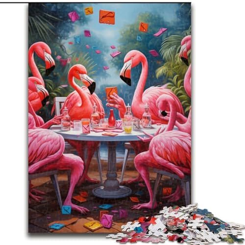 Puzzle für Erwachsene, 1000 Flamingos Spielen Poker, aus Holz, perfekt für Familienspaß an Geburtstagen, Weihnachten, 50x75cm, für Heimdekoration, Gehirntraining von LiJianXXE