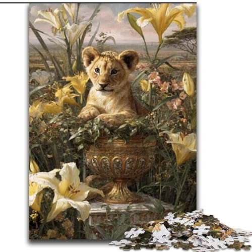 Puzzle für Erwachsene, 1000 Teile, Blumen und Leopardenbaby, Spiele, Spielzeug, Geschenk, einzigartige Geburtstags- und Geschenkideen für Kinder ab 14 Jahren (Größe 50x75cm) von LiJianXXE