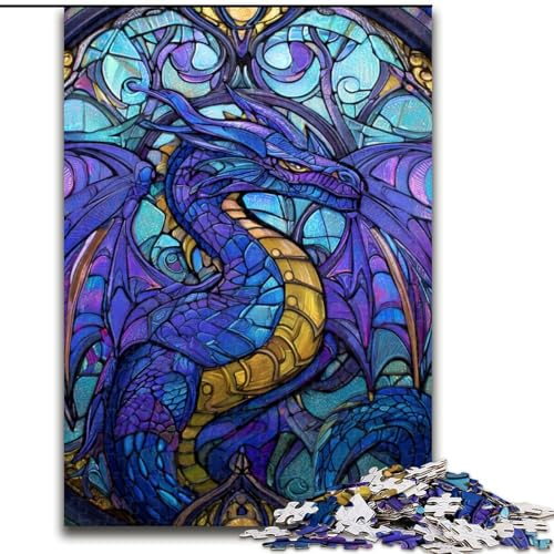 Puzzle für Erwachsene, 1000 Teile, Buntglas-Drache, für Kinder ab 14 Jahren Jedes Teil ist einzigartig – lustiges und herausforderndes Spiel für die ganze Familie Tolles Geschenk (Größe 50x75cm) von LiJianXXE