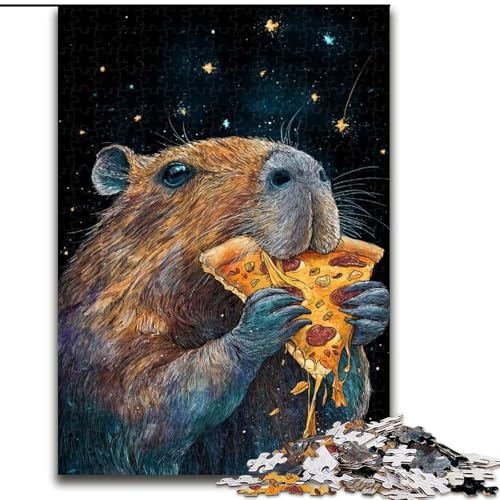 Puzzle für Erwachsene, 1000 Teile, Capybara isst Pizza, Lernspiele, Heimdekoration ganze Familie (Größe 50x75cm) von LiJianXXE