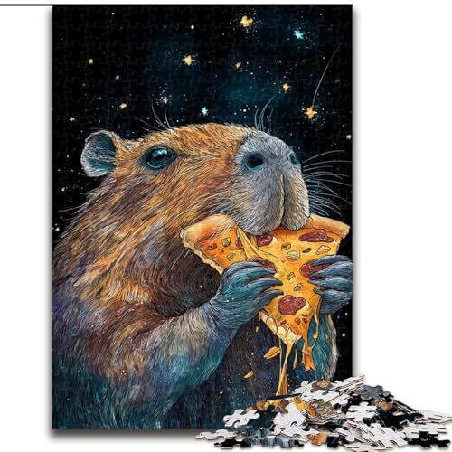 Puzzle für Erwachsene, 1000 Teile, Capybara isst Pizza, geeignet für Kinder ab 14 Jahren, Wohndeko-Angebot als Geschenk für die ganze Familie (Größe 26x38cm) von LiJianXXE